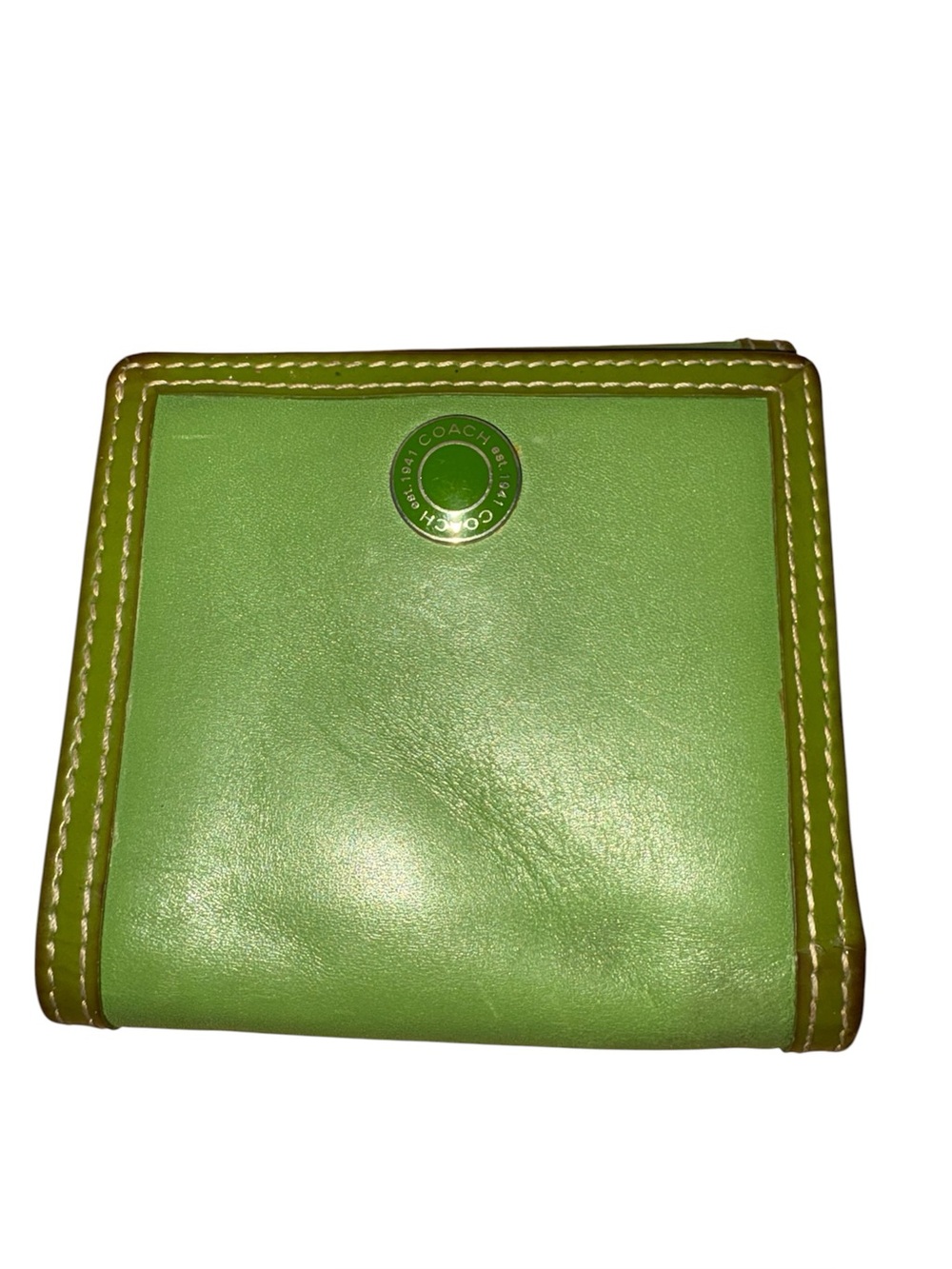 vintage Coach lime green leather bifold wallet